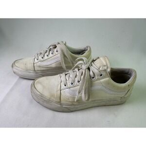 Vans Old Skool True White Canvas Skate Shoes Women's Size 6 Men Size 4.5 Low Top
